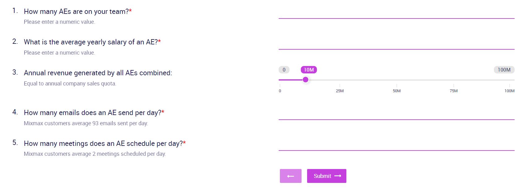 Mixmax sheet with questions to calculate productivity gains from using sequences